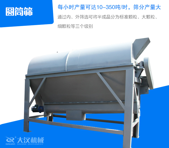 圓筒篩通過內(nèi)、外篩選可將半成品分為標準顆粒、大顆粒、 細顆粒等三個級別